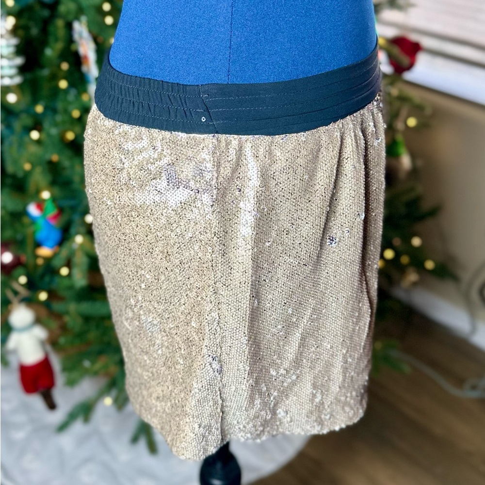 Zara Basic Metallic Gold Sequins Mini Shorts - image 6